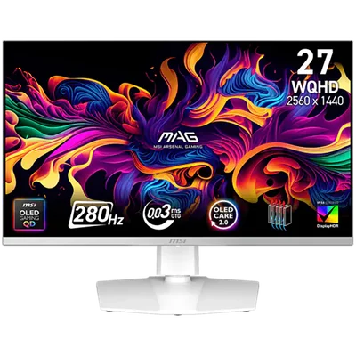 Гейминг монитор MSI – MAG 272QPW QD-OLED X28, 26.5", 280Hz, WQHD, QD-OLED, 0.03ms, бял
