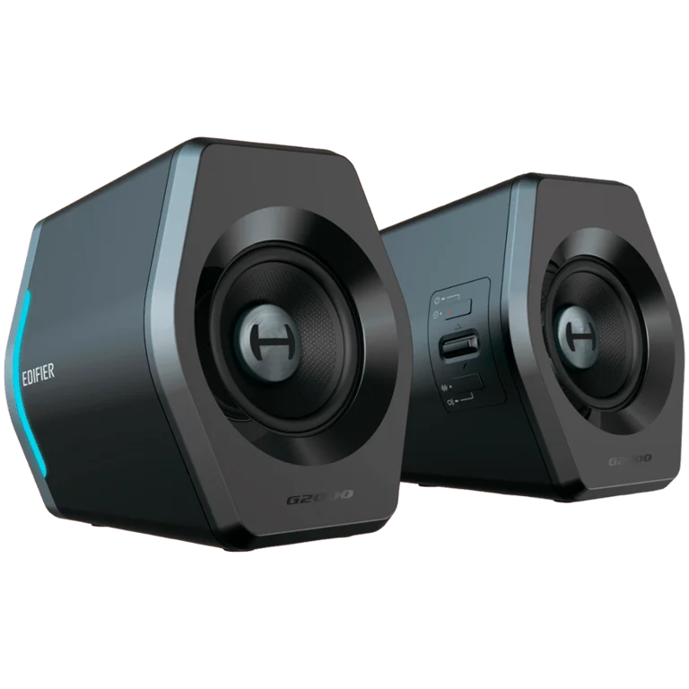 Edifier G2000 2.0 Audio System, BT V5.1, USB, AUX, 2.75-inch Drivers, RGB Lighting, 16W (RMS), Black