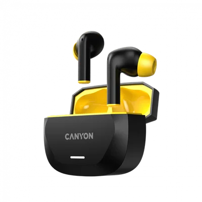 True Wireless слушалки CANYON Hexagon 7 BT 5.4 ANC ENC безжично зареждане черно/жълто