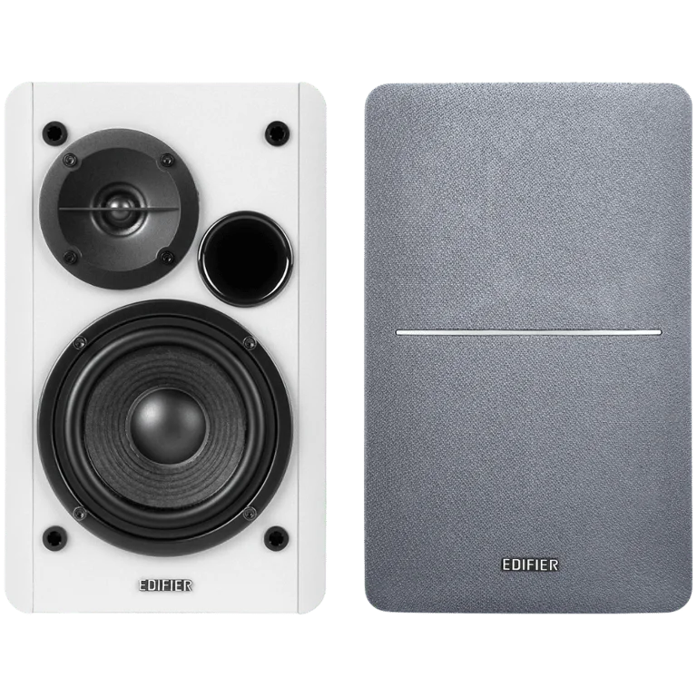 Edifier R1280T 2.0 Bookshelf Speakers, RCA, 0.5-inch Tweeters, 4-inch Drivers, 42W (RMS), Control Knobs and Remote Control, White