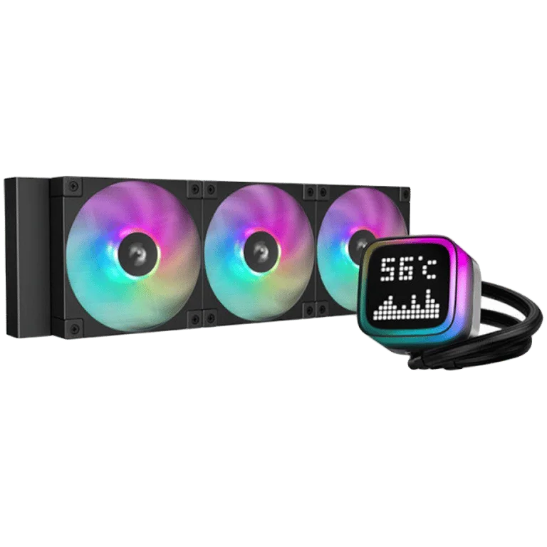 Охладител за процесор DeepCool LP360 360mm, 3x120mm ARGB PWM вентилатори, Dot-matrix дисплей, Anti-Leak технология, Черен, LGA1851/1700/1200/1151/1150/1155, AMD AM5/AM4, R-LP360-BKMSNC-G-1