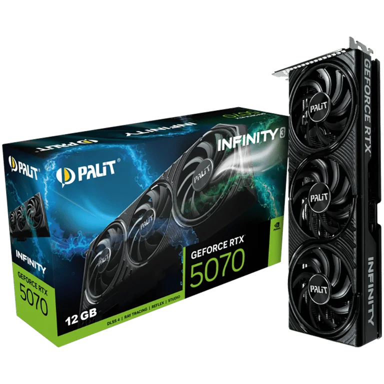 PALIT GeForce RTX 5070 Infinity 3 12GB GDDR7 192 bit, 1x HDMI 2.1b, 3x DP 2.1b, 3 Fan, 1x 16-pin pwr connector, 650W, board size 291.9 x 116.6 x 41.3 mm, NE75070019K9-GB2050S