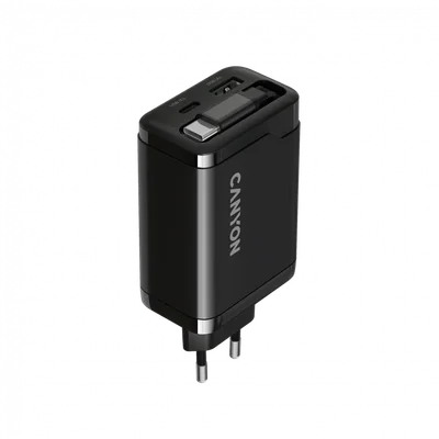 CANYON charger OnCharge 65RC Build-In Cable USB-C 65W 1xPD 1xQC EU Black