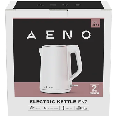 Електрическа кана AENO – EK2, 1.5L, 1850-2200W, двойни стени, бяла