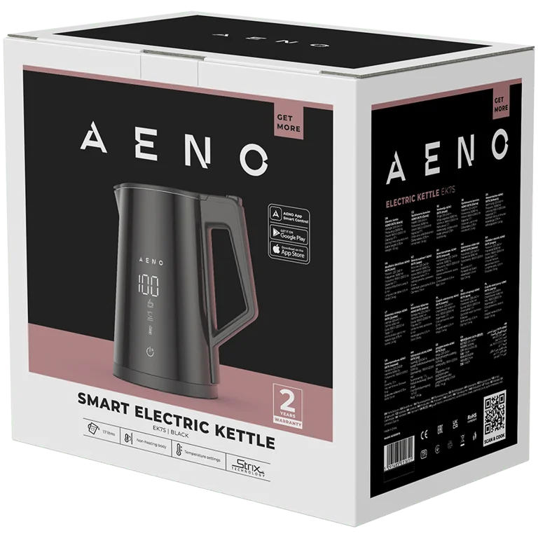 AENO Electric Kettle EK7S Smart: 1850-2200W, 1.7L, Strix, Double-walls, Temperature Control, Keep warm Function, Control via Wi-Fi, LED-display, Non-heating body, Auto Power Off, Dry tank Protection