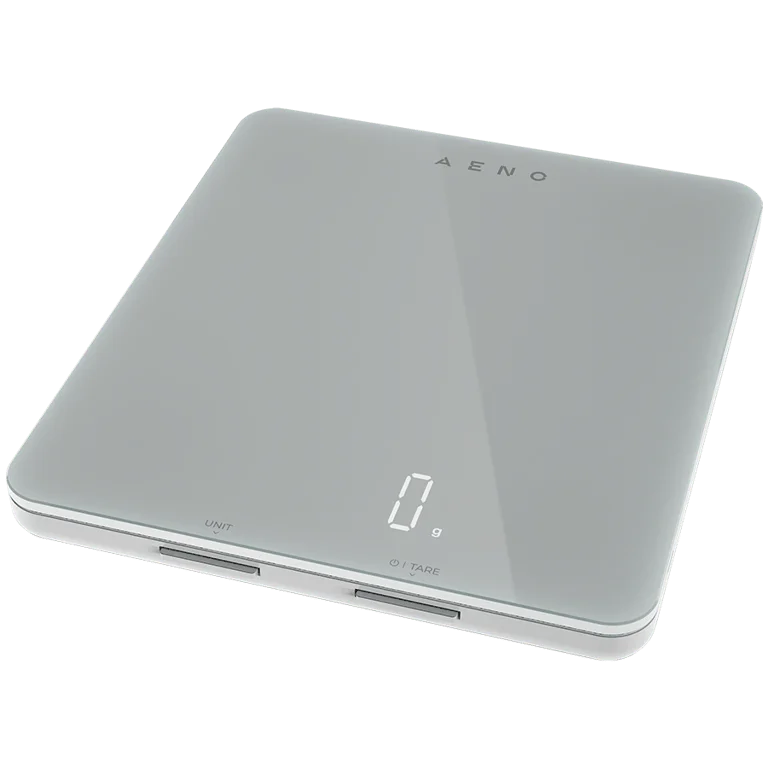 AENO Kitchen Scale KS1S Smart, Max load - 8 kg, Bluetooth, 10,000+ products & meals, 25 indicators analysis, Coffee mode, 6 unit conversion: kg, g, lb, fl, oz, ml, Material - glass