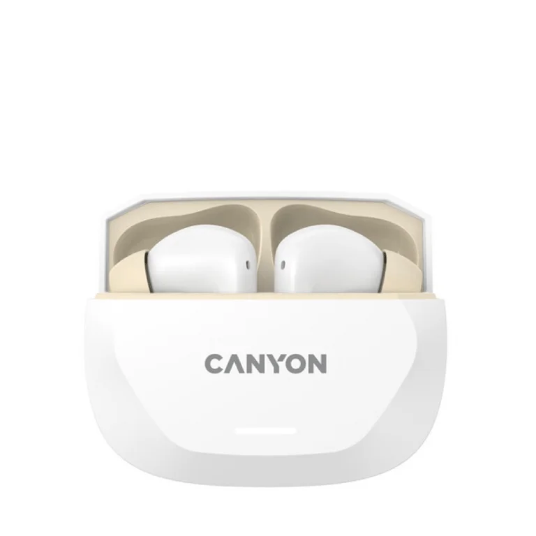 Безжични слушалки CANYON – Hexagon 7, ANC, ENC, Bluetooth 5.4, безжично зареждане, бели/бежови