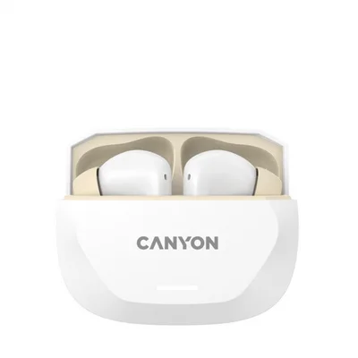 Безжични слушалки CANYON – Hexagon 7, ANC, ENC, Bluetooth 5.4, безжично зареждане, бели/бежови