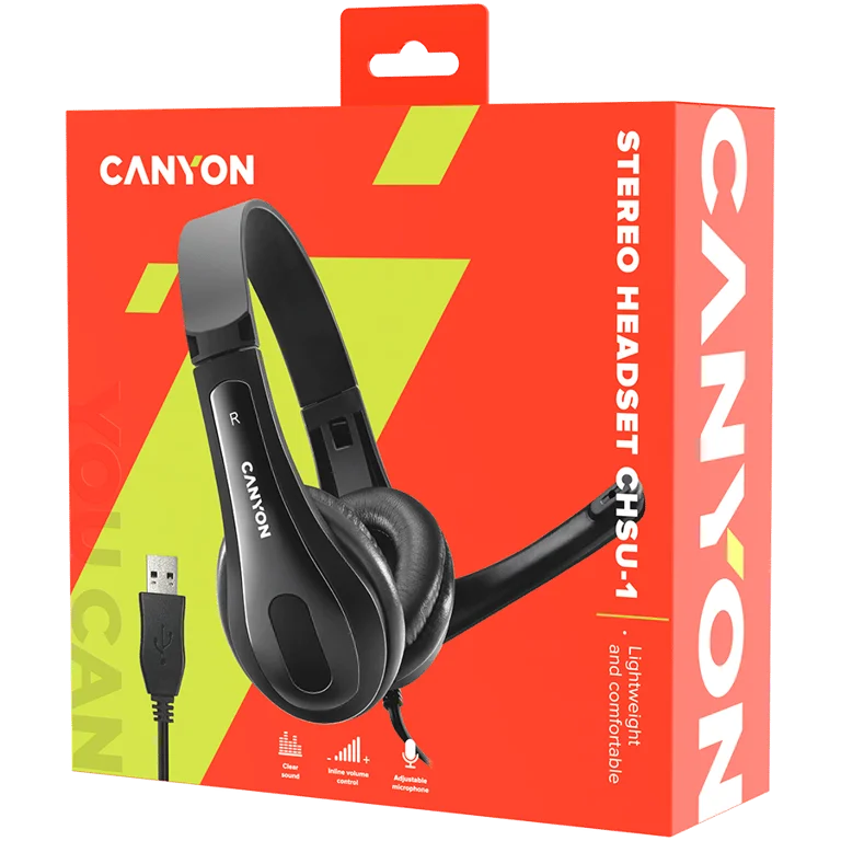 Слушалки CANYON CHSU-1 с микрофон USB 2 м Черен