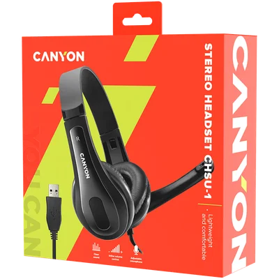 Слушалки CANYON CHSU-1 с микрофон USB 2 м Черен