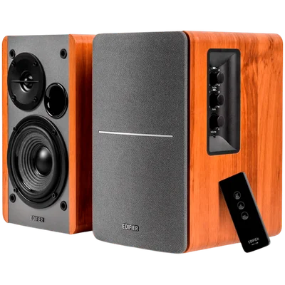 Edifier R1280T 2.0 Bookshelf Speakers, RCA, 0.5-inch Tweeters, 4-inch Drivers, 42W (RMS), Control Knobs and Remote Control, Brown