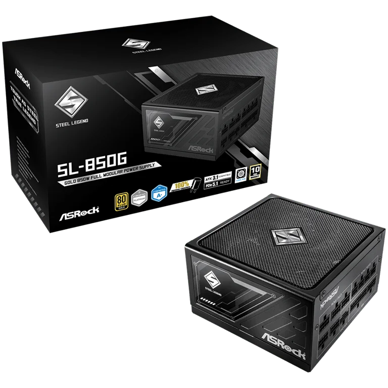 Захранване ASRock SL-850G 850W 80 Plus Gold, напълно модулно, японски кондензатори, ATX 3.1