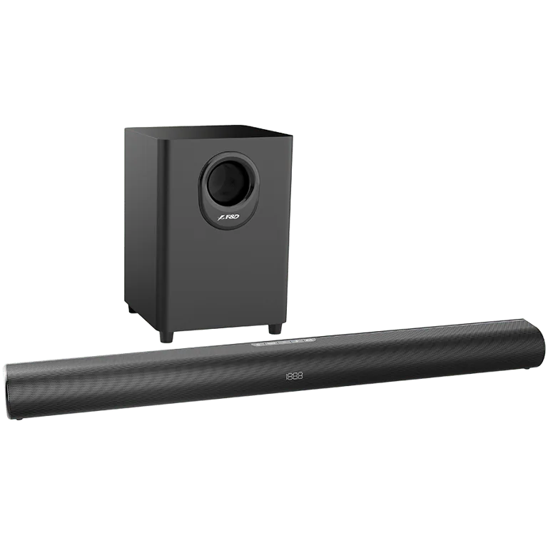 F&D HT-330 2.1 TV Soundbar with Wired Subwoofer, 80W RMS (20Wx2+40W), Full-range speaker: 50x90mm + 6.5'' Subwoofer, BT 5.0/Optical/AUX/HDMI/USB/LED Display/Remote Control/Wooden/Black