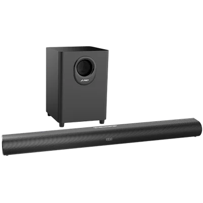 F&D HT-330 2.1 TV Soundbar with Wired Subwoofer, 80W RMS (20Wx2+40W), Full-range speaker: 50x90mm + 6.5'' Subwoofer, BT 5.0/Optical/AUX/HDMI/USB/LED Display/Remote Control/Wooden/Black