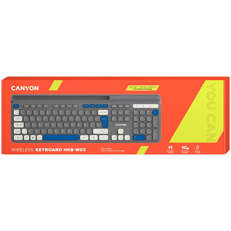 Клавиатура Canyon HKB-W03 Безжична 105 клавиша Сива