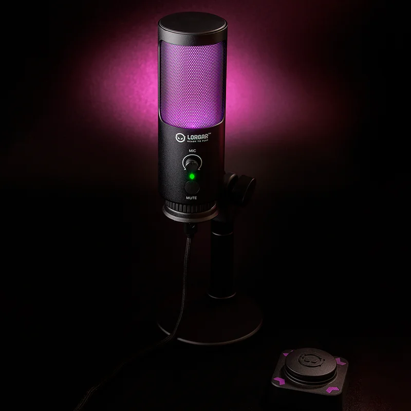 LORGAR SMP40, RGB Microphone with external mute button and metal stand, Black