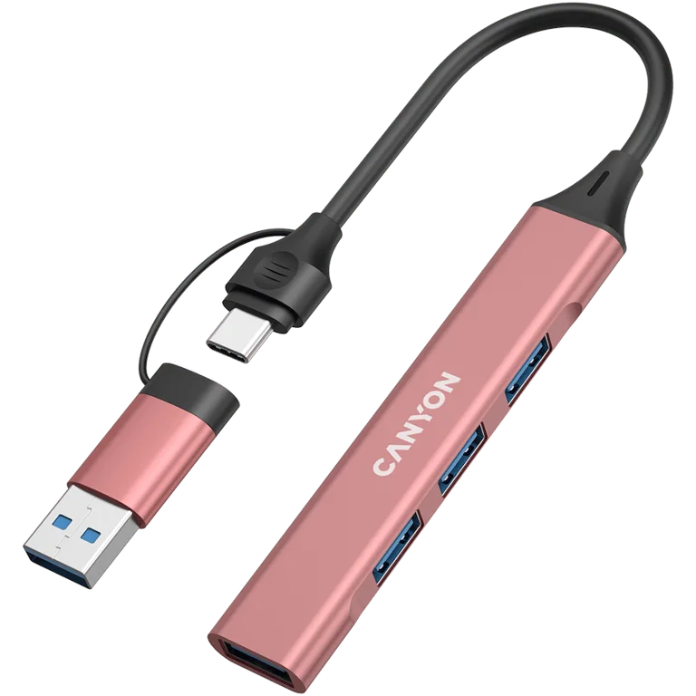 USB хъб CANYON DS-02 4-в-1 USB-A/USB-C Розов