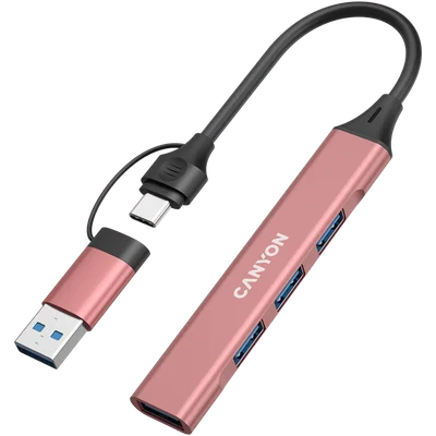 USB хъб CANYON DS-02 4-в-1 USB-A/USB-C Розов