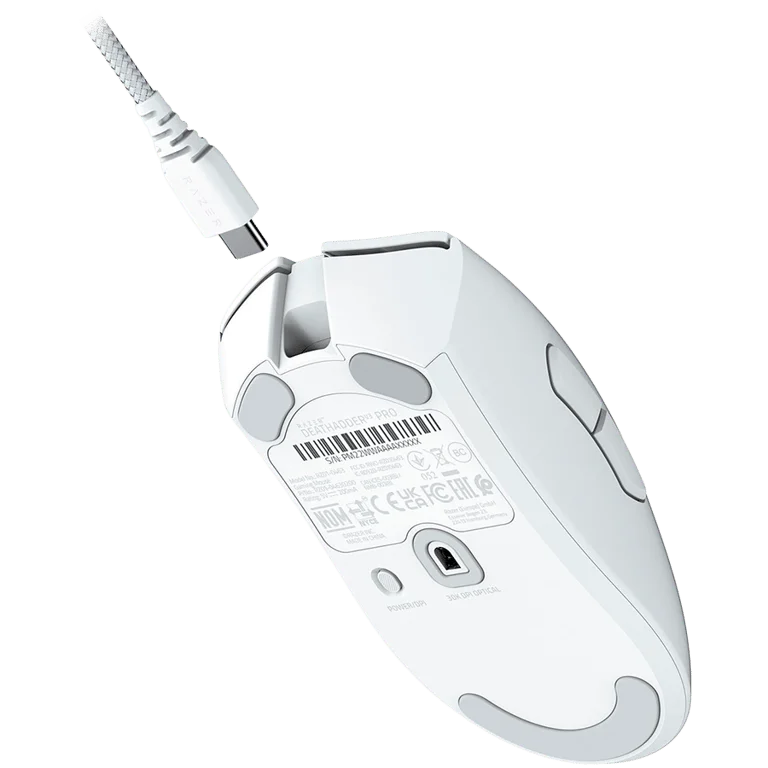 Гейминг мишка RAZER – DeathAdder V3 Pro White Edition, 30000 DPI, оптичен сензор, безжична и кабелна, 63 г