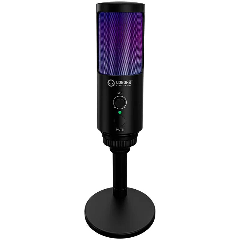 LORGAR SMP40, RGB Microphone with external mute button and metal stand, Black