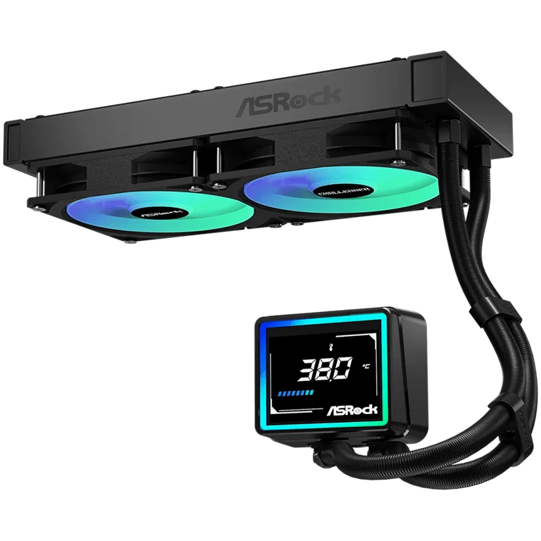 Охладителна система ASROCK Challenger 240 Digital 90-ACLA36-BAAGA6, водно охлаждане, ARGB, дигитален дисплей, 240 мм радиатор, черен