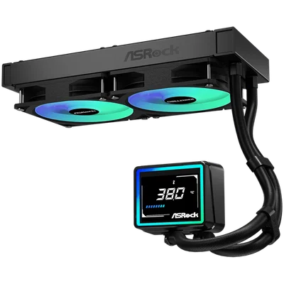Охладителна система ASROCK Challenger 240 Digital 90-ACLA36-BAAGA6, водно охлаждане, ARGB, дигитален дисплей, 240 мм радиатор, черен