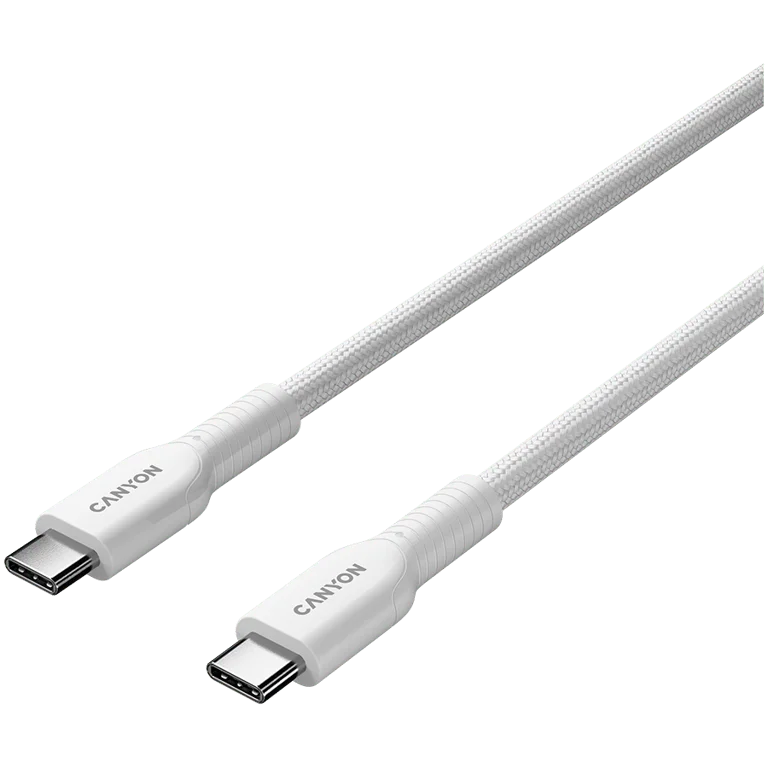 USB-C кабел Canyon OnWire 60CL 1m 60W Бял, плетен