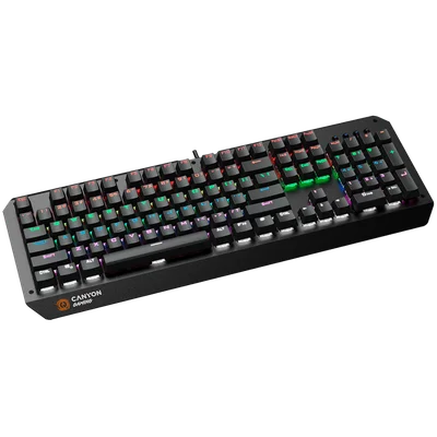 CANYON Hazard GK-6, Wired multimedia gaming keyboard with lighting effect, 108pcs rainbow LED, Numbers 104keys, EN double injection layout, cable length 1.8M, 450.5*163.7*42mm, 0.90kg, color black