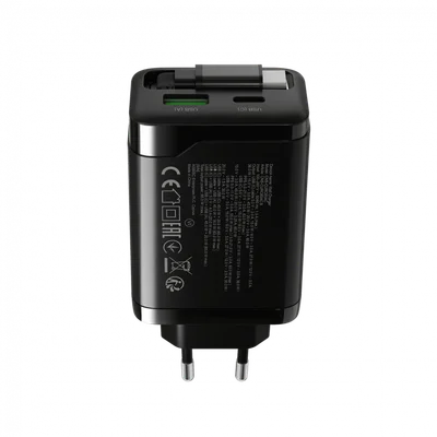 CANYON charger OnCharge 65RC Build-In Cable USB-C 65W 1xPD 1xQC EU Black