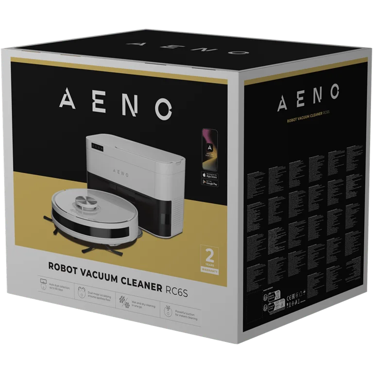 Прахосмукачка-робот AENO – RC6S, 4000 Pa, 3200 mAh, 2-в-1 мокро и сухо почистване, HEPA филтър, бял