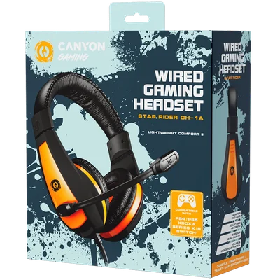 CANYON Star Raider GH-1A, Gaming headset 3.5mm jack with adjustable microphone and volume control, with 2in1 3.5mm adapter, cable 2M, Black, 0.23kg