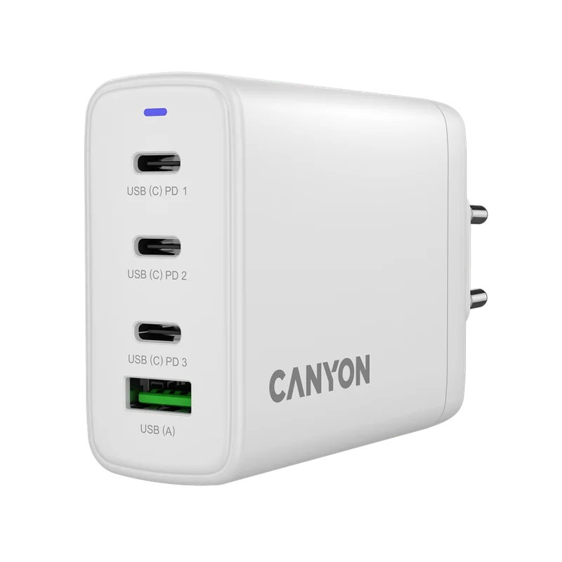 CANYON charger OnCharge 120 GAN Total 120W MAX 3 USB-C +1 USB-A White EU plug