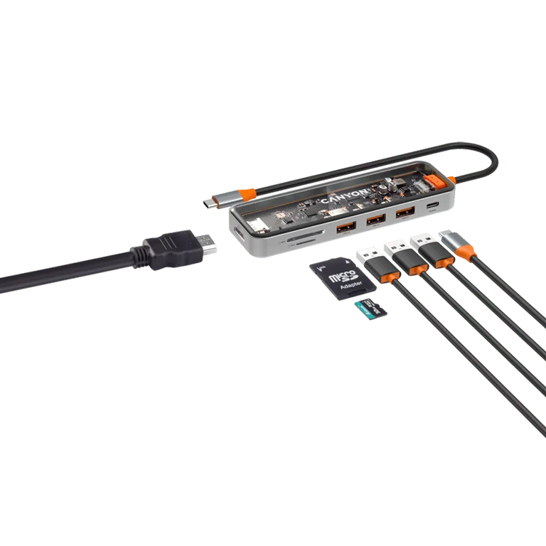 CANYON hub DS-13 7in1 4k USB-C Transparent Space Grey