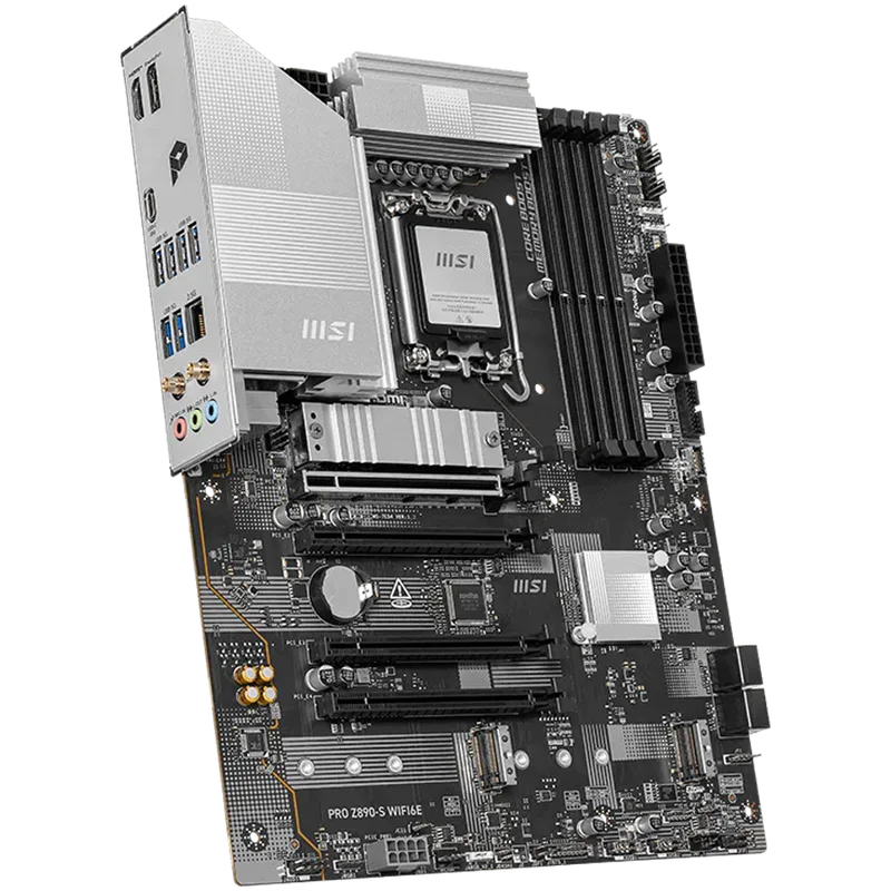 MSI PRO Z890-S WIFI6E, LGA 1851, Dual Channel DDR5 up to 8800(OC)MHz, 4x PCIe x16 slots, 3x M.2 slot, 6x USB 3.2 Gen 1, 1x USB 3.2 Gen 2x2 Type-C, 1x HDMI, 1x DP, 2.5Gbps LAN, WIFI6E, 7.1 Audio, 3Y