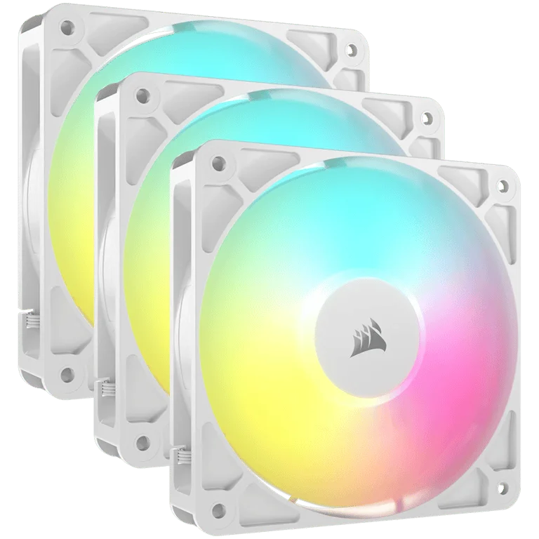 Охладителен вентилатор CORSAIR RS120 ARGB, 120 мм, ARGB, комплект от 3 броя, бял