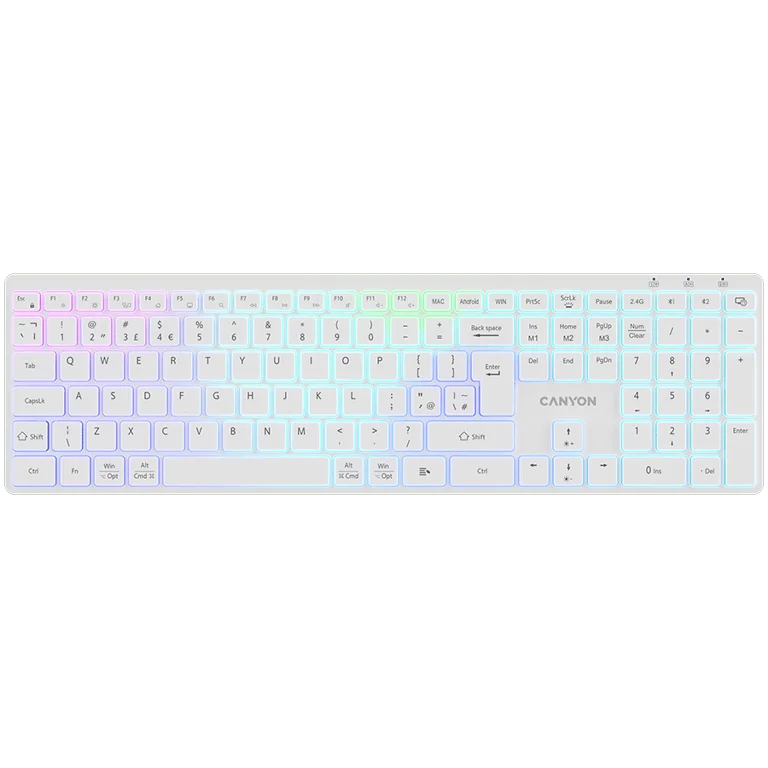 Клавиатура CANYON HKB-W11 безжична RGB Dual Mode UK/US, бяла