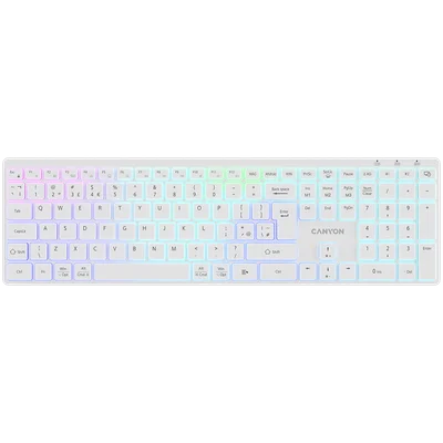 Клавиатура CANYON HKB-W11 безжична RGB Dual Mode UK/US, бяла