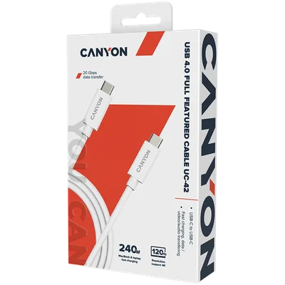 CANYON UC-42, cable, U4-CC-5A2M-E, USB4 TYPE-C to TYPE-C cable assembly 20G 2m 5A 240W(ERP) with E-MARK, CE, ROHS, white