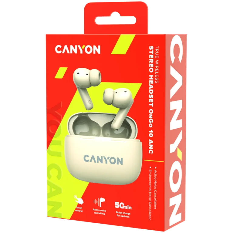 True Wireless слушалки CANYON OnGo TWS-10 ANC+ENC Бежов