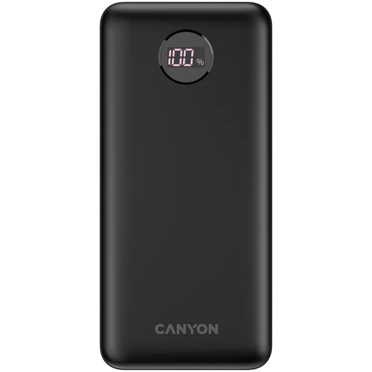 Външна батерия CANYON PB-2002 20000 mAh LED дисплей PD 20W QC 3.0 Черен