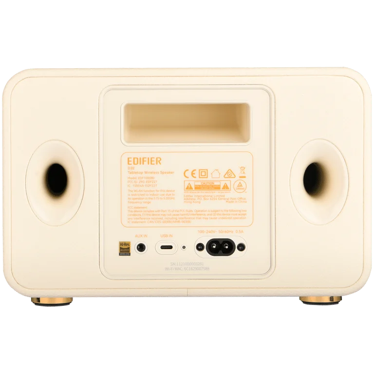 Тонколона Edifier D32 2.1, Bluetooth 5.3, Wi-Fi, AUX, USB-C, 4" мидбас, 2x 1" високочестотни говорители, 60W RMS, Бяла