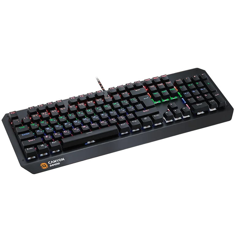 CANYON Hazard GK-6, Wired multimedia gaming keyboard with lighting effect, 108pcs rainbow LED, Numbers 104keys, EN double injection layout, cable length 1.8M, 450.5*163.7*42mm, 0.90kg, color black