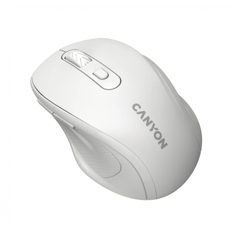 Canyon 6 buttons wireless 2.4Ghz mouse, MX8650A Sensor, DPI up to 1600,Injection case, 3 M life times left and right switches, 2xAAA battery, ABS material, Size: 105x71x40mm, Weight: 59g, white