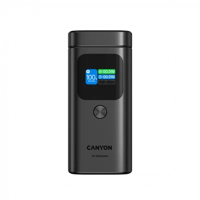 Външна батерия Canyon OnPower 150 15000mAh Qi2 магнитно безжично зареждане тъмно сива
