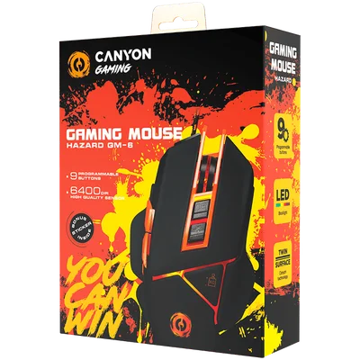 CANYON Optical gaming mouse, adjustable DPI setting 800/1000/1200/1600/2400/3200/4800/6400, LED backlight, moveable weight slot and retractable top cover for comfortable usage