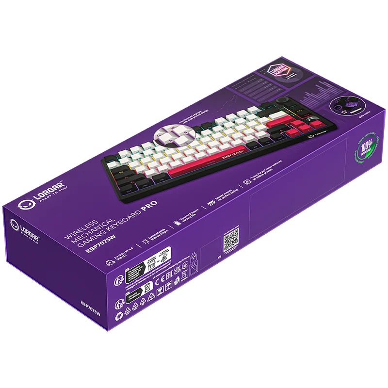 LORGAR KBP7075W, Wireless 75% Mechanical Gaming Keyboard Pro, Black/red, EN layout