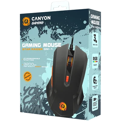 Гейминг мишка CANYON – Star Raider GM-1, 3200 dpi, 6 бутона, RGB, черна