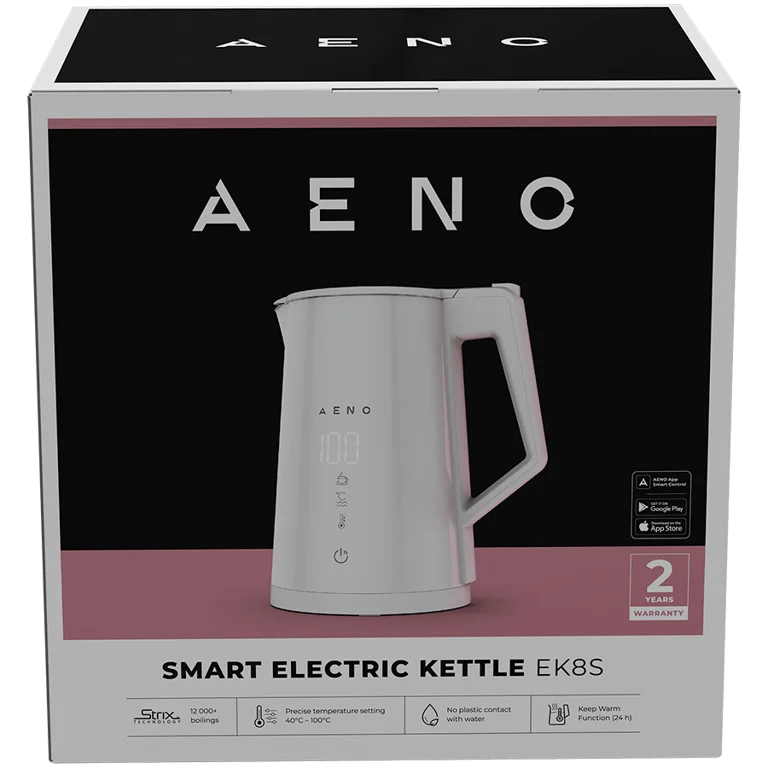 Електрическа кана AENO EK8S, 1.7L, 1850-2200W, Strix, двойни стени, Wi-Fi управление, LED дисплей, функция поддържане на топлина, контрол на температурата, бяла