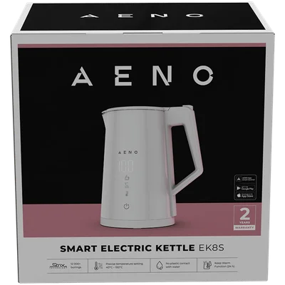 Електрическа кана AENO EK8S, 1.7L, 1850-2200W, Strix, двойни стени, Wi-Fi управление, LED дисплей, функция поддържане на топлина, контрол на температурата, бяла