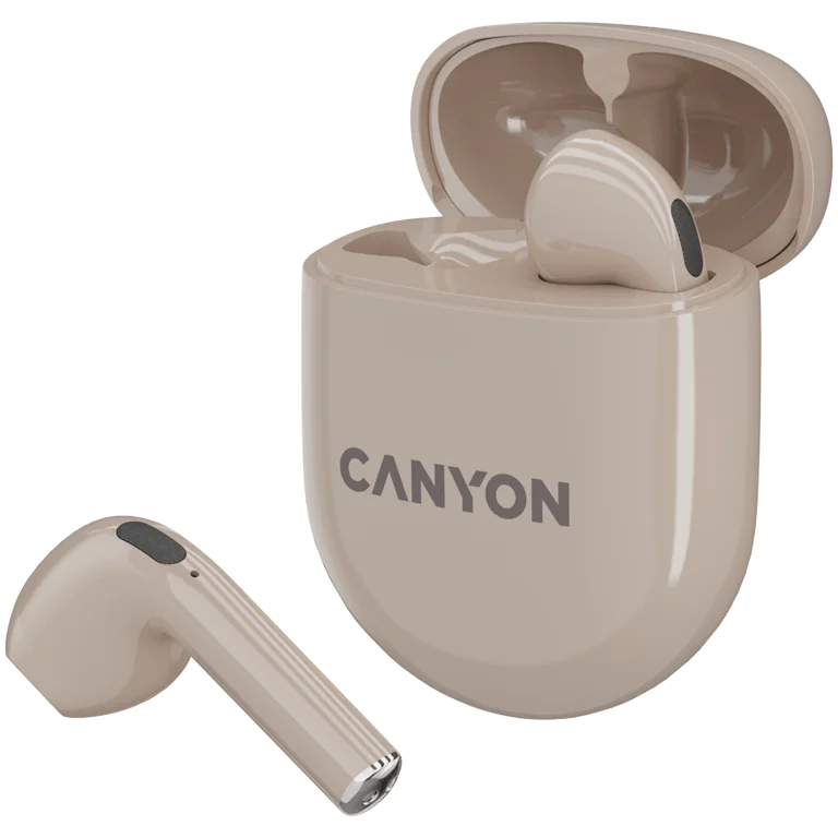 Безжични слушалки CANYON – TWS-6, бежов цвят, Bluetooth 5.3, до 21.6ч работа